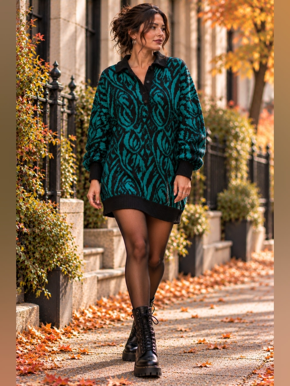 Vintage BENETTON Mohair Sweater Dress Emerald Green Made Italy M/L/XL Whimsigoth